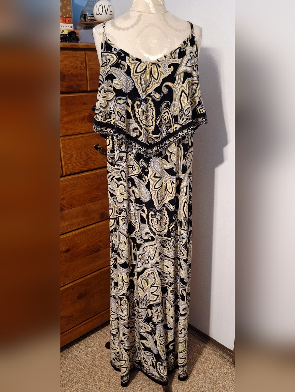 INC International Concepts Black & Yellow Paisley Maxi Dress